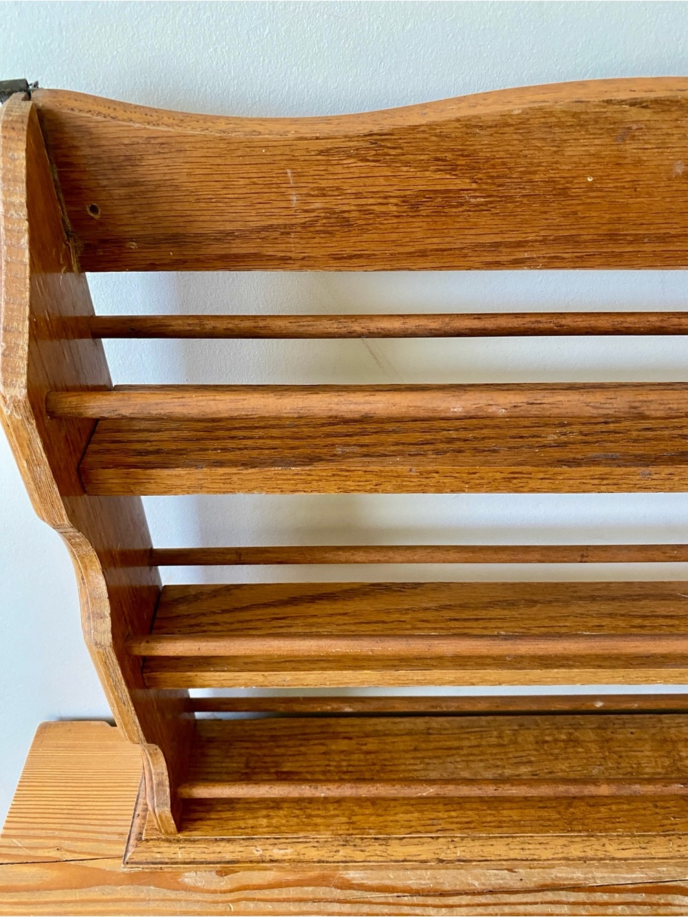 Wooden Wall Shelf Spice Rack Tiered Display Oak Tone - Picture 4 of 5